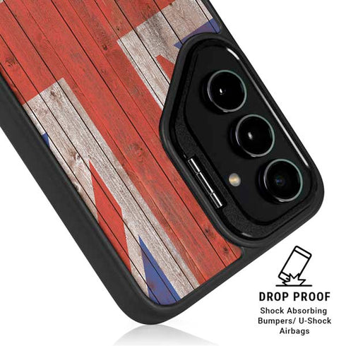 United Kingdom Flag Dark Wood Galaxy S25 Kickstand Case